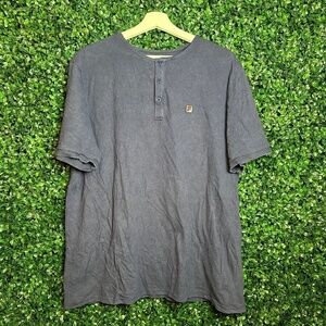 Vintage Navy Blue Fila Henley Polo Embroidered Stitched Logo Casual Wear XL